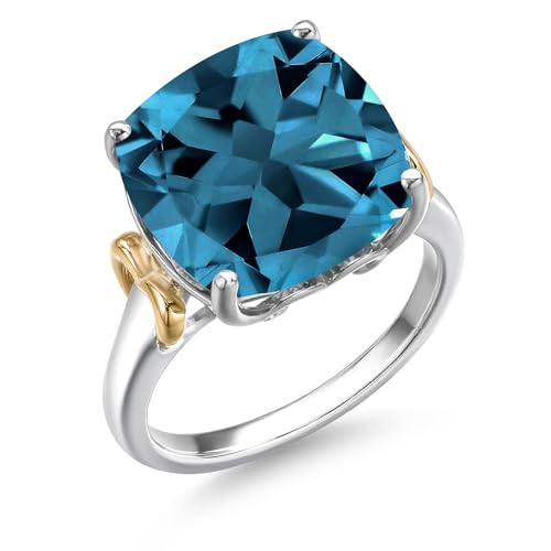 Gem Stone King 5-8 Cttw Gemstone Birthstone Solitaire Engagement Ring | 12MM Cushion Cut | 925 Sterling Silver and 10K Yellow Gold | Wedding Engagement Anniversary Promise Ring For Women