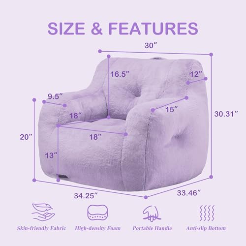 Image of Hobestluk Bean Bag Chair for Adult Small Bean Bag Chairs with Arms Furry Beanbag Chair with Foam Filler Stuffed Bean Bag Sofa for Reading in Bedroom Living Room and Dorms (Purple)