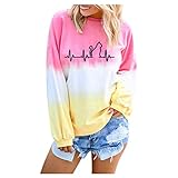 Eigenschaften: Lässiges Sweatshirt, Langarm, Rundhalsausschnitt, Farbblock, Farbverlauf, Bindefarbe, lockere Passform, schlichtes und schickes Design;Anlässe: Langarm-Pullover-Sweatshirt ist perfekt für Freizeitkleidung, Urlaub, Zuhause, Schule, Büro, Urlaub, Dating, Outdoor, Streetwear, Ausgehen, Alltagskleidung usw.
