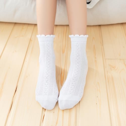 Looching Baby Toddlers Girls' Ruffle Dress Socks Cute Cotton Frilly Eyelet Princess Ankle Socks for Kids 2-9 Years 5 Pack4