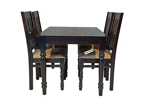 Image of Solid Wood Dining Table 4 Seater Sheesham Wood Dining Chairs Set of 4, Wooden Dining Set 4 Seater for Hotel Kitchen Restaurant 4 Seater Dining Table Set (4 Seater) 51X33X29 Inch