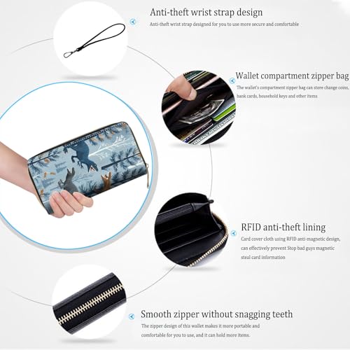 Bxgolkgd Womens Wallet, RFID Blocking Leather Wallet,Large Capacity Wallet Credit Card Holder PU Leather Ladies Clutch with Zipper Coin Pocket - Dinosaur Forest4