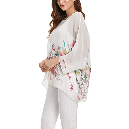 Image of Ckikiou Plus Size Batwing Flowy Semi Sheer Chiffon Blouse Tunic for Women Summer Floral Print Boho Beach Cover ups