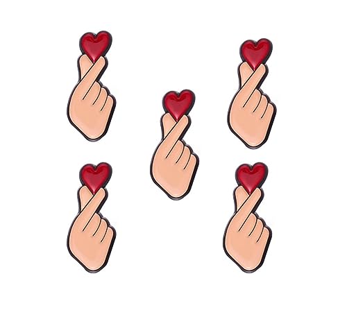 5pcs Cute Fashion Hand Heart Gesture Brooch Enamel Pin Sign Language Lapel Pins Metal Badges Cartoon Finger To Love Heart Alloy Women's Brooch Breast Pin for Couples Gift