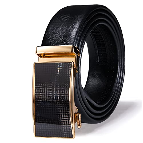 YOHOWA Belt for Men Ratchet Slid Buckle Automatic Designer Leather Strap Business Wedding Trim to fit