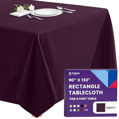 Image of Gee Di Moda Rectangle Tablecloth - 90 x 132 Inch Eggplant Table Cloth for 6 Foot Tables with Floor-Length Drop - Heavy Duty Washable Fabric for Holiday Party, Dinner, Weddings & Baby Shower