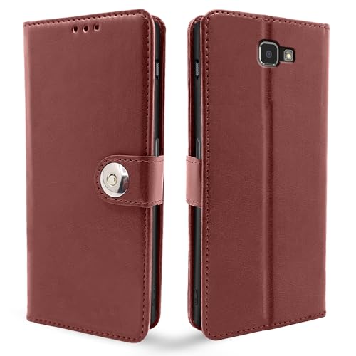 Image of Pikkme Samsung Galaxy J7 Prime Flip Cover Leather Finish | Inside TPU with Card Pockets | Wallet Stand and Shock Proof | Complete Protection Flip Case (Button Brown)