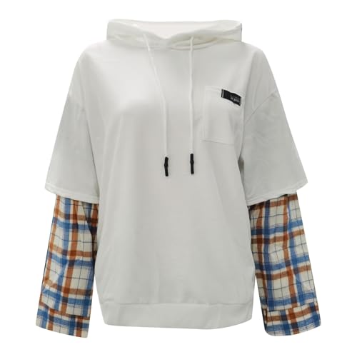 Sweat à capuche unisexe à carreaux | Style streetwear urbain pour look bicolore décontracté