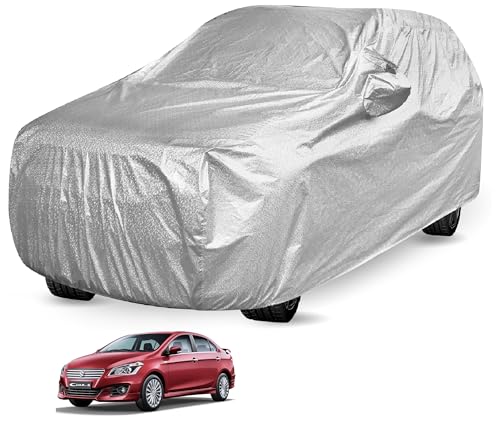 Image of Auto Hub Waterproof Car Cover Compatible with Maruti Ciaz Hybrid with Mirror Pocket, Soft Cotton Lining, Waterproof Ciaz Hybrid Car Cover- Metallic Silver