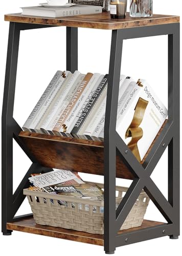ALISENED Side Table, End Tables with X-Shaped Shelf, 3-Tier Side Small Narrow End Table, Strong...