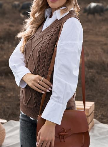 Image of EVALESS Oversized Sweater Vest for Women V Neck Sleeveless Solid Color Loose Pullover Sweater