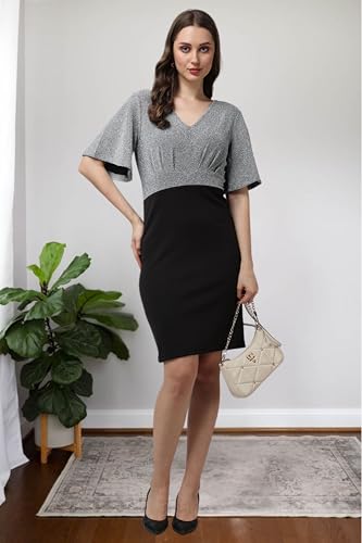 Image of POPWINGS Women Casual Grey Black Solid Self Design Bodycon Dress