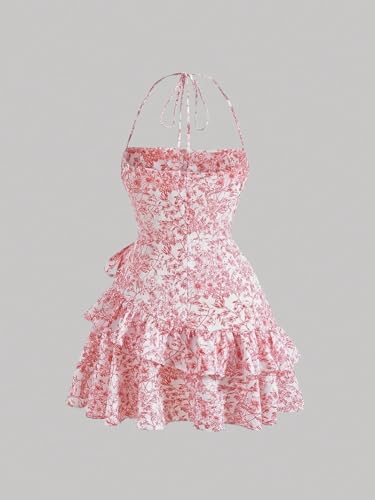 Image of Floerns Women's Floral Halter Ruffle Tiered Cute Summer Mini Dress Milkmaid Vacation Sundress