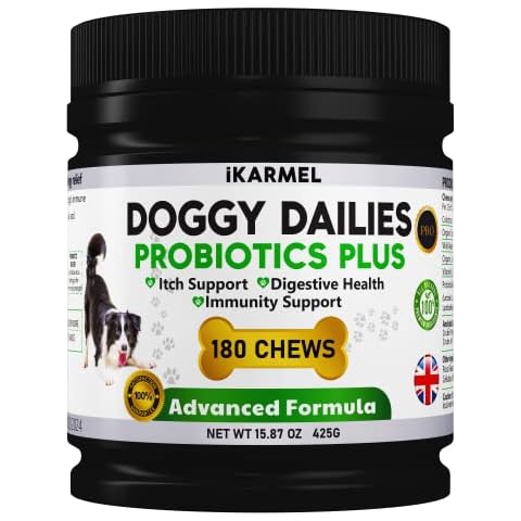 iKARMEL Doggy Dailies Probiotics for Dogs (180 Chews) - Canine Supplements for Digestive and Immunity Support - Skin Health and Itch Relief - Vitamin Treats for Dogs - Probiotic Soft Chew Cover