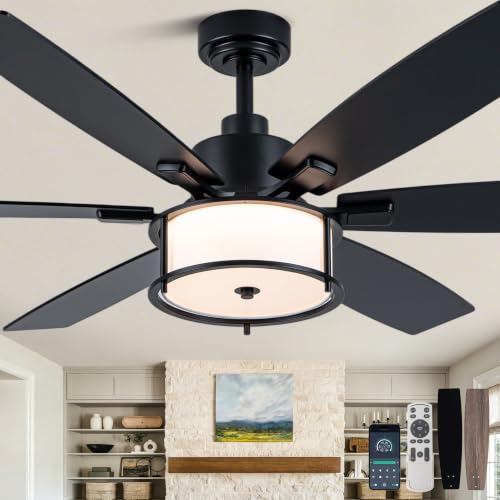 Image of 60 inch Modern Ceiling Fan with Lights Remote Boho Caged Ceiling Fan | APP Remote Control Black Industrial Fandelier, 3CCT Dimmable Chandelier LED Light Fixture, Reversible for Living Room Bedroom