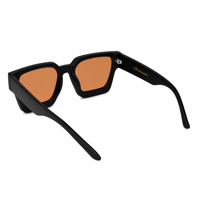 Image of ELINE Premium Black Square Sunglasses for Men | Orange UV Protection Lenses | Bold Designer Eyewear | Lightweight Fashion Shades for Driving, Travel & Outdoor Wear
