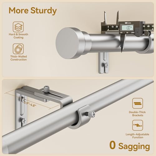 Image of YaFex Curtain Rods 32-170 Inch, Heavy Duty 1 Inch Adjustable Curtain Rod for Windows, Silver Extra Long Window Treatment Rods, Modern Design, Easy Installation