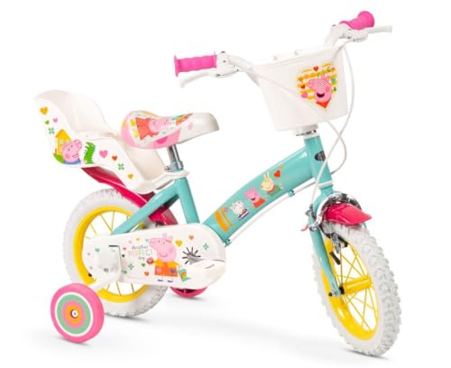 Kinderfahrrad Peppa Pig 12 Zoll mit Stützrädern Korb Puppensitz 3-5 Jahre