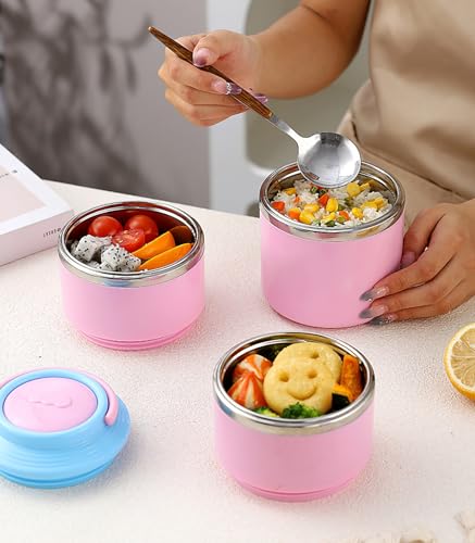 Image of House of Quirk 2 Layer 304 Stainless Steel Round Lunch Box for Office, Portable Multi-Layer Lunch Bucket, Large Capacity Leak-Proof Food Container with Rice Storage (Yellow)