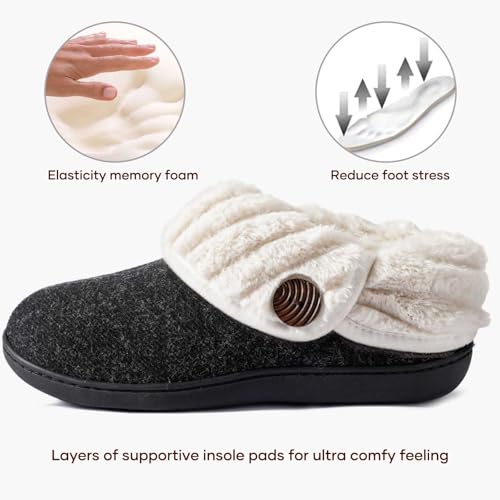 Wishcotton Women's Wool Cozy Memory Foam Winter Slippers Indoor Outdoor with Fuzzy Faux Fur Collar3