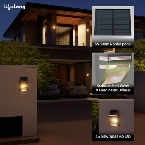 Image of Lifelong Outdoor Solar Wall Lamp with Motion Sensor | 2 LED Lights | 500mAh Battery | Waterproof- IP 44 | Up to 10 Hrs Use | Ideal for Balcony, Wall, Terrace, Outdoor, Patio, Deck Light