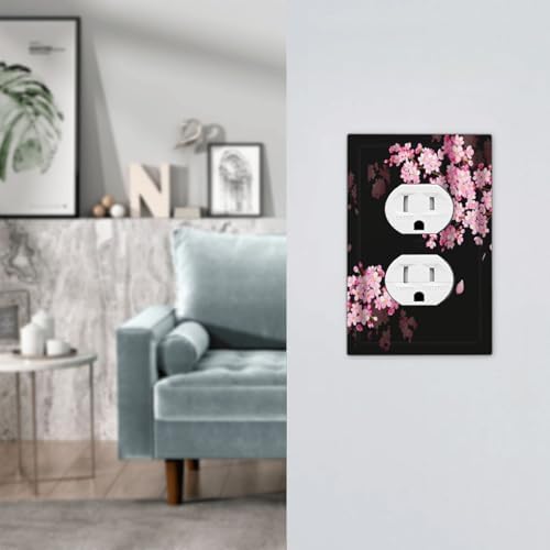 Cherry Blossom Pink Floral Blooming Flower Spring 1 Gang Duplex Outlet Covers Light Switch Cover Wall Plate Decorative Black Aesthetic Electrical Receptacle Faceplate for Home Decor — view 6