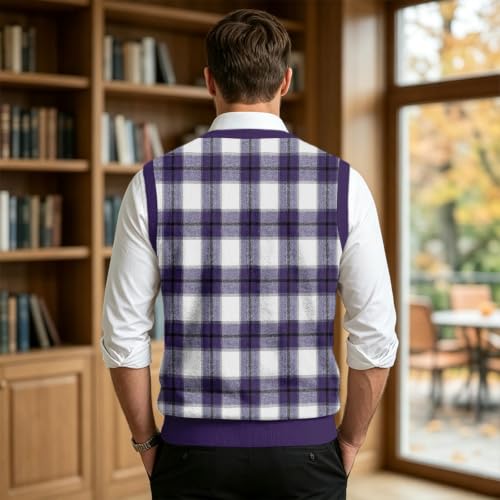 Christmas Sweater Vest Men V Neck Plaid Knit Lightweight Pullover Sweater - image 3