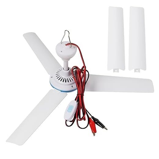 ESLOYSUN Ventilador de Techo Portátil DC 12V 19,7 'Mini Ventilador de Techo Camping Carpa Ventilador de Autocaravana al aire Libre Pabellón, Diseño Silencioso, Alimentado por Batería