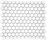 Tenedos 1-Inch White Matte Hexagon Porcelain Mosaic Tile for Bathroom Wall, Kitchen Backsplash, Shower Floor, and Decorative Accent Walls (5 Sheets)