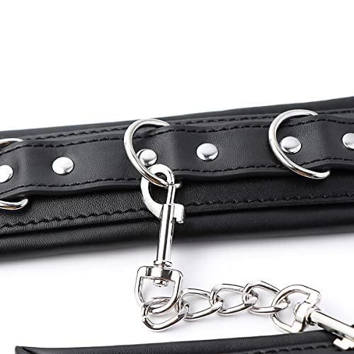 Image of Padded Faux Leather Sex Cuffs, BDSM Bondage Restraints Toys Bondage Handcuffs and Ankle Cuffs for Sex (Handcuffs and Ankle Cuffs Set, Black)