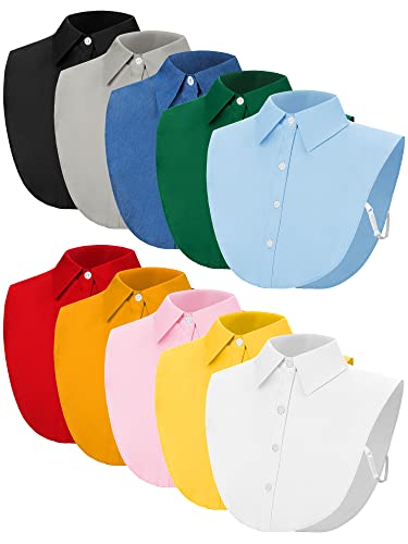 Hoolerry 10 Pieces Fake Collars for Women Detachable Faux Shirt Dickey for Women Outfit Half False Shirts Round Blouse Dickey