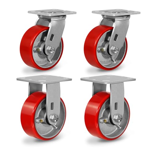 5"X 2" Casters, Set of 4 Heavy Duty Industrial Caster Wheels, Polyurethane Wheels with Strong Load-Bearing Capacity 4000lbs (2 Swivel &amp; 2 Rigid)