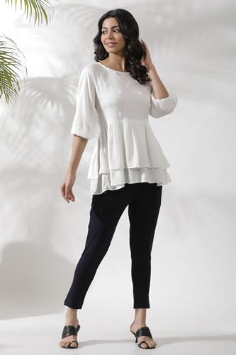 Haut blanc trapeze en viscose premium au tombe impeccable - 5