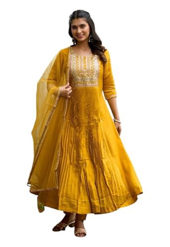 Kurta évasée en soie jaune moutarde pour mariages et cérémonies