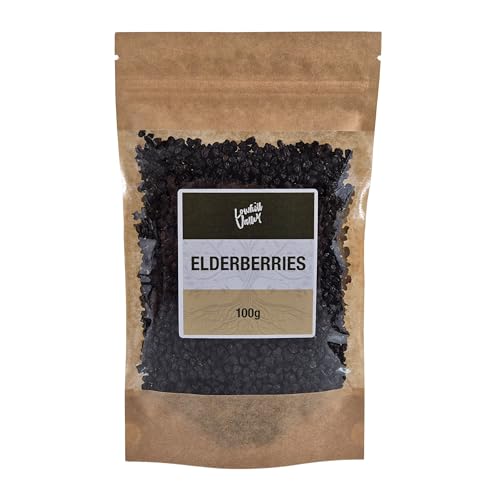 Lowhill Valley Elderberries – Whole Dried Sambucus Nigra Berries for Immune Support, Respiratory and Digestive Aid - Deep Fruity Flavour - 100% Natural Loose Herbal Tea - 100g
