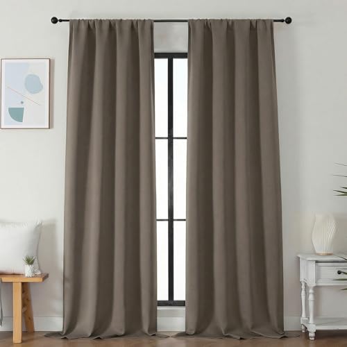 Image of Simplebrand Ava Latte Blackout Curtains for Bedroom 96 Inches Long 2 Panels, Solid Thermal Insulated, Energy Saving Nursery Window Treatment Curtains Blackout Drapes, W40 x L96 Inch, Latte