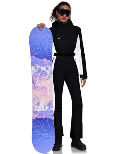 HOTIAN Damen Skianzug Damen Einteiler Skioverall Winter Warme Schnee Skifahren Winddicht Wasserdicht Outdoor Schneeoverall Jumpsuit Mit Kapuze Verdicken Schneeanzug Ski Suit Black M