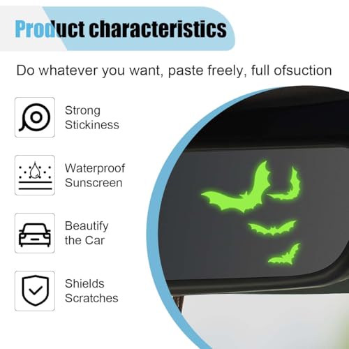 Image of Halloween Bats Car Mirror Decal, Spooky Rearview Mirror Decal, Cute Vinyl Sticker, Car Window Decoration Decal for Car, Truck, Bumper, Laptop, Vanity Mirror, Wall, Tumbler (Luminous)