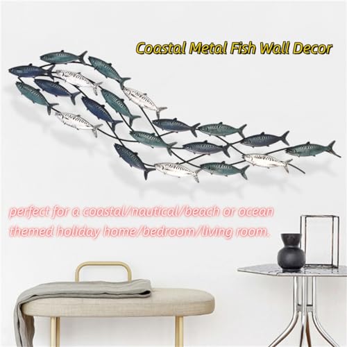 Rcqeuiol 65614753 Coastal Metal Fish Wall Decor, Nautical Fish Wall Décor,Large School Of 20 Fish Wall Art,3D Fish Wall Sculpture thumb #1
