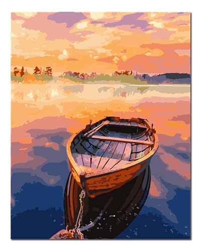 Peinture par numéros adulte Shukqueen kit complet toile bateau 40x50