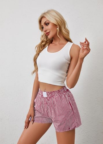 Image of Ythomm Womens Lounge Shorts Y2k Striped Print Elastic Waist Pajama Shorts Cute Boxers Bottoms With Pockets Comfy Sleepwear