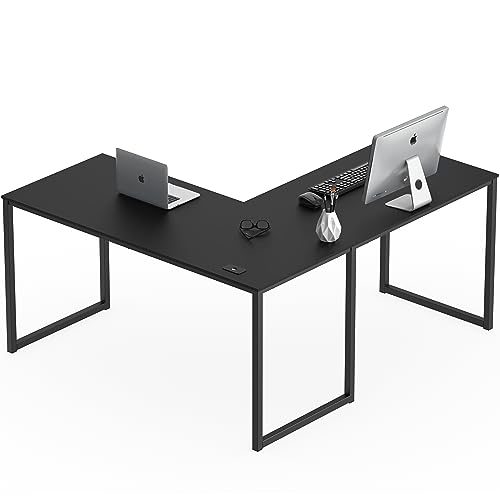Image of SHW Mission 55 x 60 Inches L-Shape Home Office Computer Desk, Black