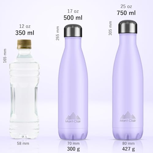 Image of Mont-Clair Stainless Steel Water Bottle, Vacuum insulated - BPA Free, 12h Hot & 24h Cold Drinks, Metal Water Bottle 17 oz Leakproof, Ideal for Adult, Kids, Running - Lilac