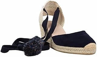 U-lite Women's Summer Leather Innersole Wedges Shoes, Ankle-Wrap Pompom Sandals Black Pompom8.5