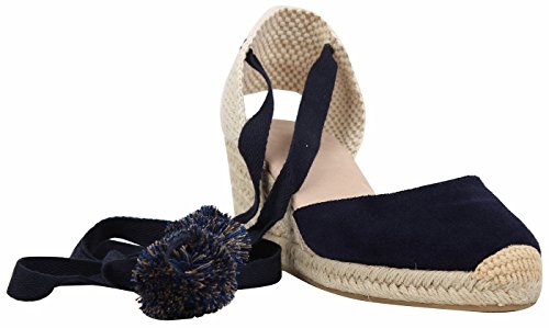 U-lite Women's Summer Leather Innersole Wedges Shoes, Ankle-Wrap Pompom Sandals Black Pompom8.5