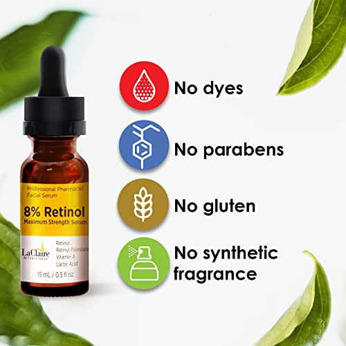 Retinol Complex Face Serum – Anti-Aging, Brightening Neck & Facial Serum Helps Firm, Smooth, & Nourish Skin With Lactic Acid, Vitamin A, & Retinyl Palmitate – Anti Wrinkle Serums By Laclaire 15 Ml #TOP4