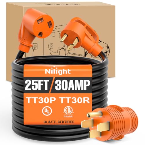 Image of Nilight 25FT 30 Amp RV Extension Cord with Adapter 10 /3 Gauge TT-30P | Adapter 50Amp to 30Amp 125V Heavy Duty Pure Copper STW Wire UL ETL Listed 3 Prong TT-30P TT-30R for Generators Campers