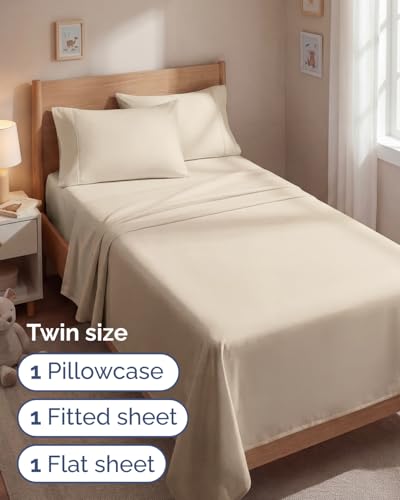 Image of Twin 4 Piece Bed Sheet Set - Comfy, Breathable & Cooling Sheets - Wheat | Ultra Soft Hotel Luxury Bedding Set with 8-16 Inch Deep Pockets, 1 Flat & 1 Fitted Sheet & 2 Pillowcases, Wrinkle & Fade Free