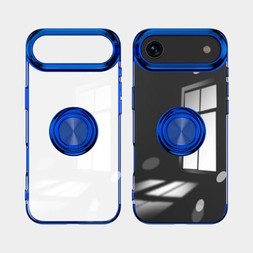 Coque silicone plaqué bleu iPhone 17 Pro Max à anneau magnétique transparent