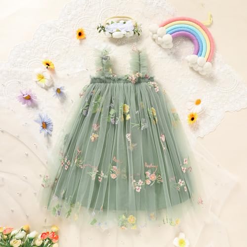 GRNSHTS Toddler Baby Girl Tutu Dress Sleeveless Floral Print Tulle Dress Little Girl Princess Dresses with Flower Headband4